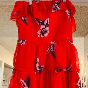 White House black market strapless red floral